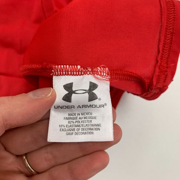 Under Armour Compression T Shirt Women M Red 1/2 Sleeve Fitted Stretch Training - Picture 9 of 12